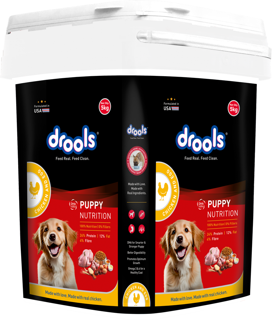 Drools Chicken And Egg Puppy Dry Dog Food Inside Container