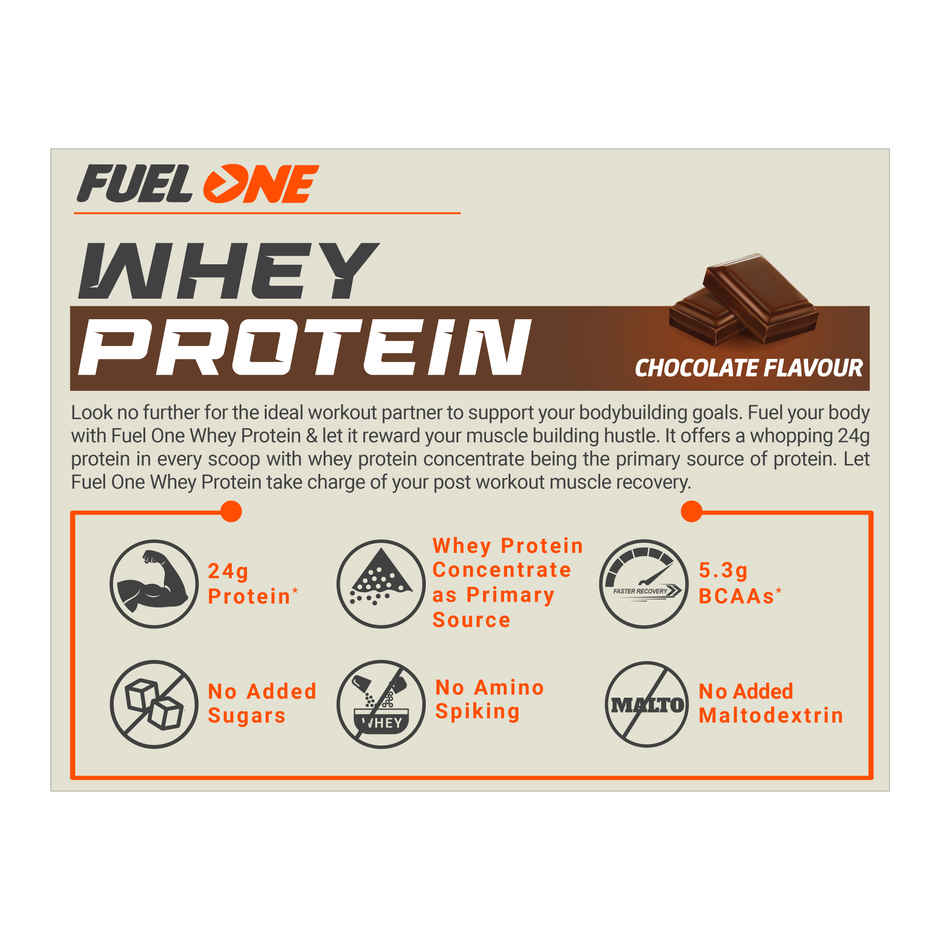 Fuel One Whey Protein, 24g Protein, 5.29g BCAA & 4.2g Glutamic Acid, Chocolate