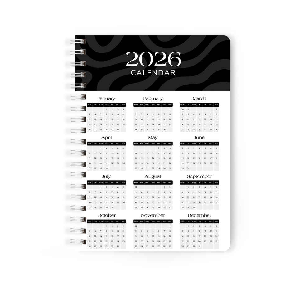 Papboo A5 Hardcover 2026 Diary with Calendar | 80 GSM | Ruled | 188 Pages | Black