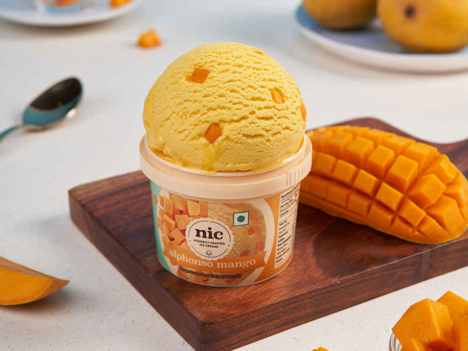 NIC Alphonso Mango Ice Cream Tub | Preservative Free | No Artificial Flavors
