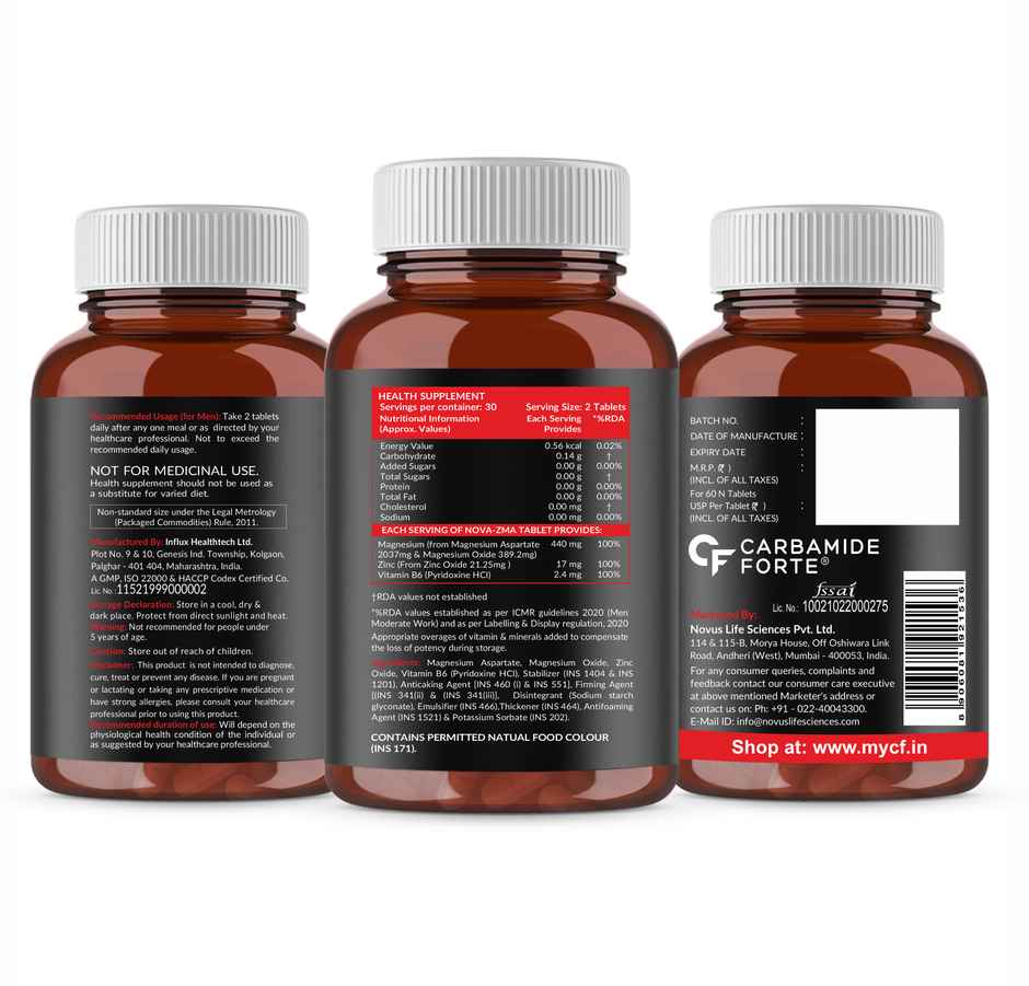 Carbamide Forte ZMA and Zinc Supplement for Men | Zinc and Magnesium Supplements with Vitamin B6