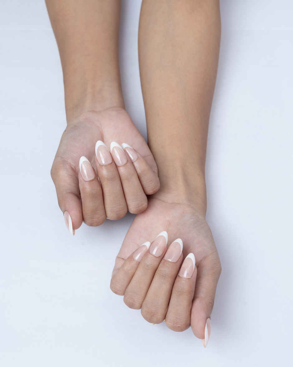 Pep Nails Buttercream Medium Almond French Tips Nude Reusable Press On Nails 30 Nail Tips