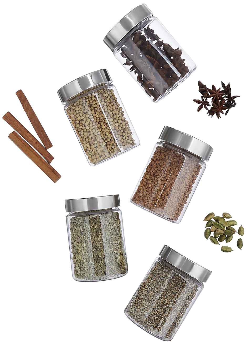 YouBee Plastic Storage Steel Cap Jar Set | Multipurpose Jar Set | 300 ml | Set of 6