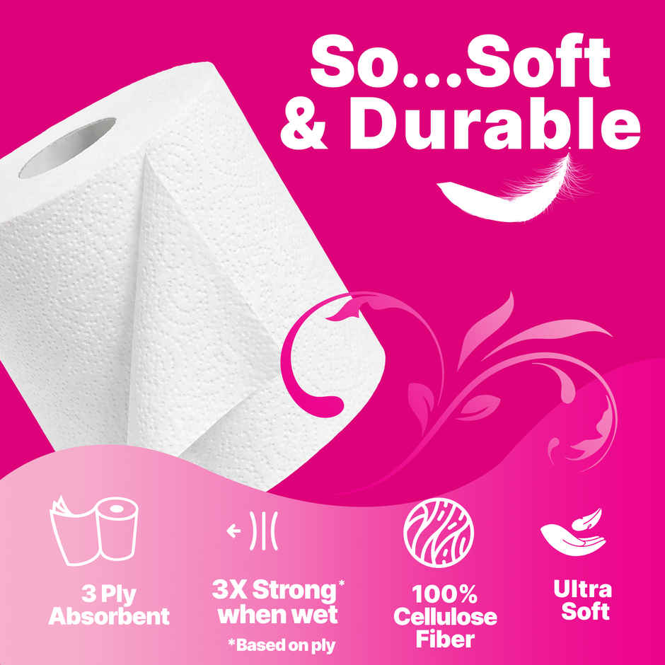 Origami 3Ply Soft Toilet Tissue Roll Super Absorbent with Anticlog Tech Pack of 6, 160 Pulls Each