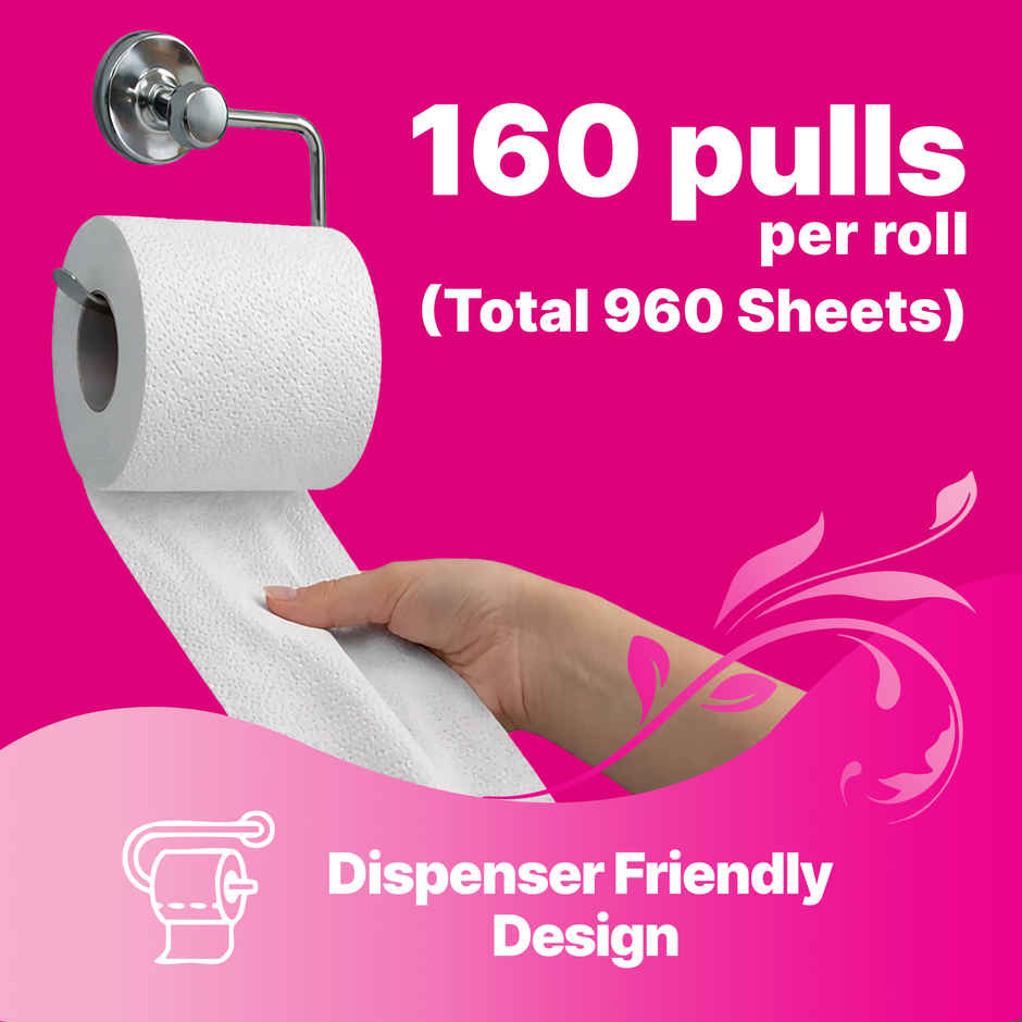 Origami 3Ply Soft Toilet Tissue Roll Super Absorbent with Anticlog Tech Pack of 6, 160 Pulls Each
