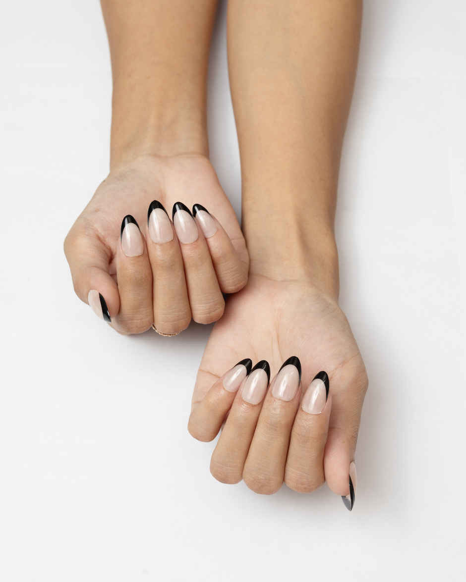 Pep Nails Midnight Tips Medium Almond French Tips Nude Reusable Press On Nails 30 Nail Tips