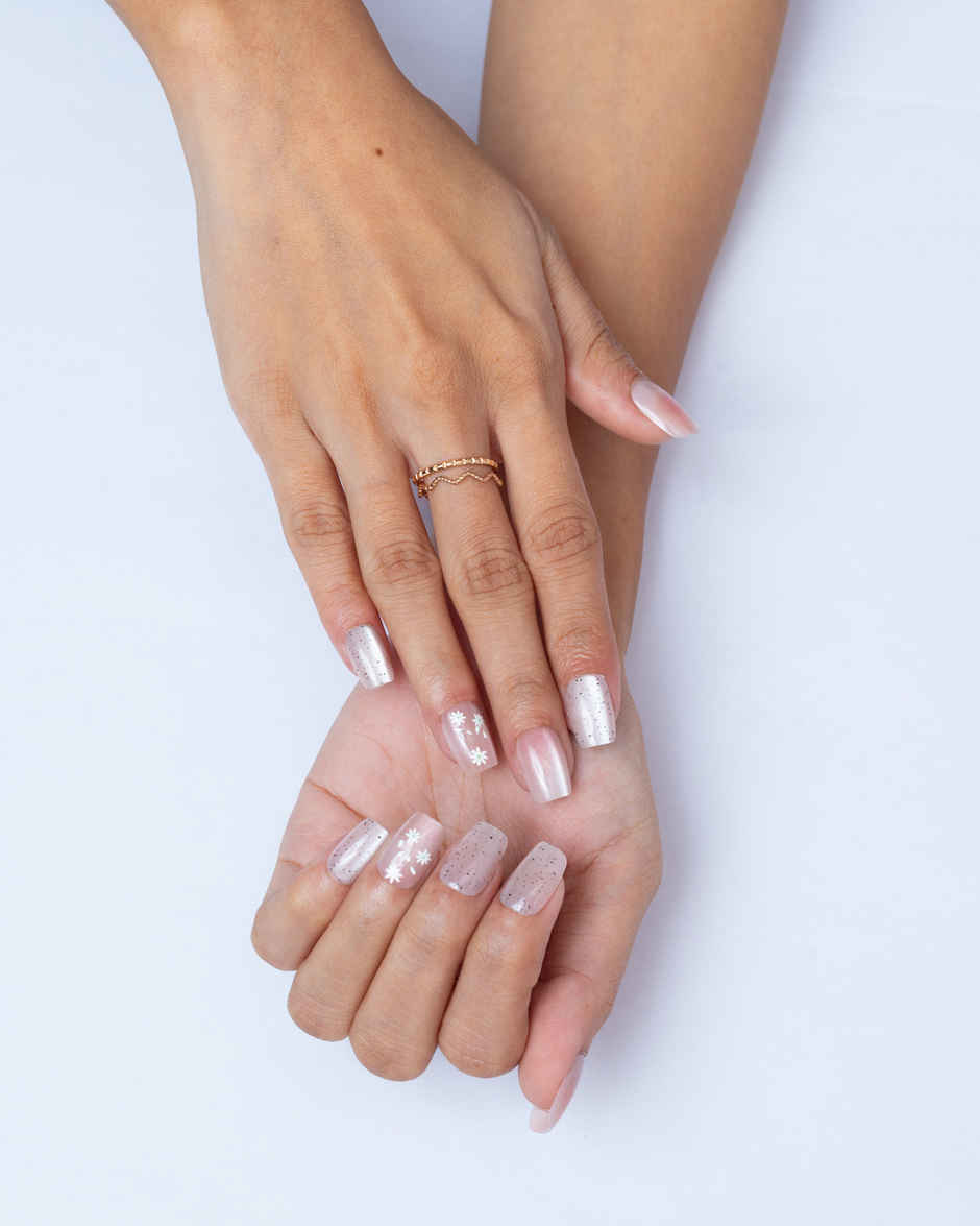 Pep Nails Whispers Medium Coffin Floral Nude Cat Eye Reusable Press On Nails 30 Nail Tips