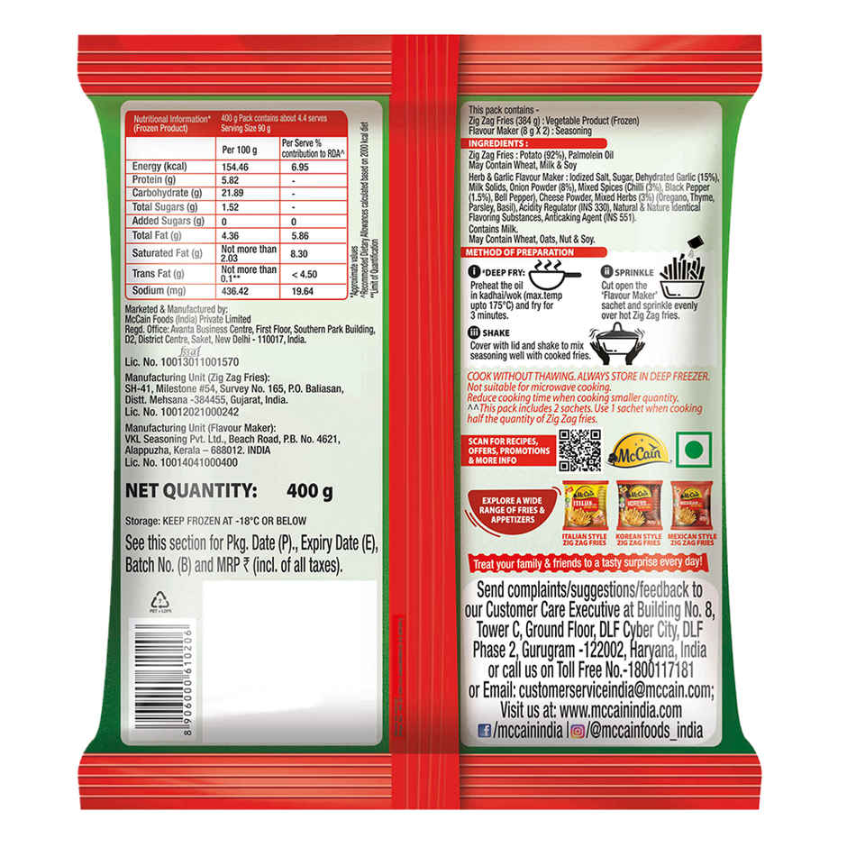 McCain American Herb & Garlic Zig Zag Fries