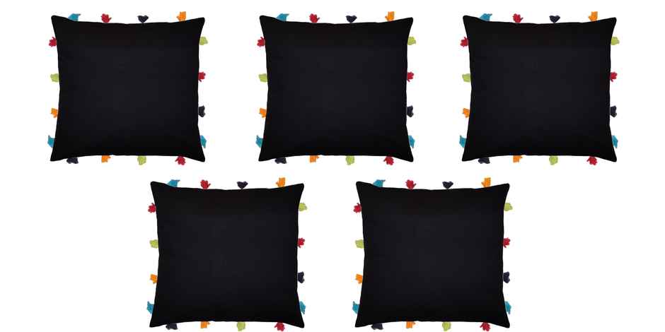 Lushomes Cushion Covers with Tassels - Black | 14 x 14 inch