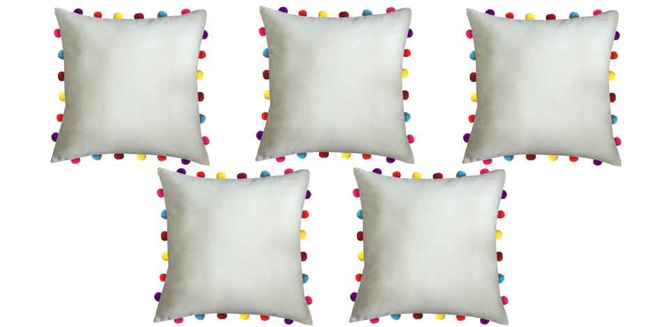 Lushomes Boho Cushion Cover - Off White | 18 x 18 inch | Tassels & Pom Pom
