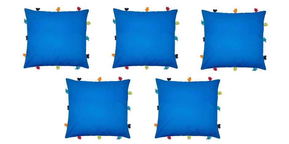 Lushomes Cushion Cover - Blue | 12 x 12 inch | Tassels