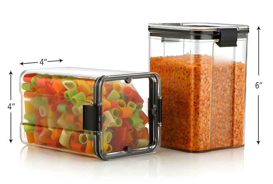 Youbee Plastic Lock Square Containers For Kitchen Storage, Food & Multipurpose P1200 ml Set Of 2