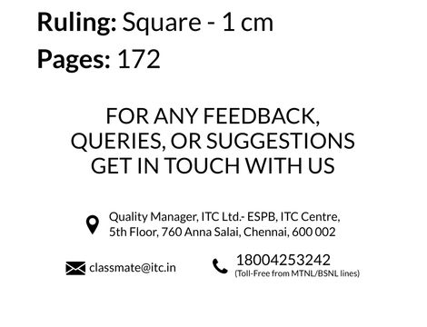 Classmate Maths Square Ruled Notebook (Assorted) 1 pc