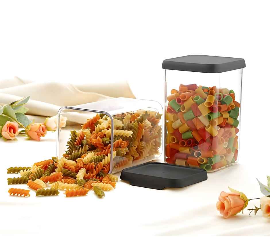 YouBee 1100 ml Multipurpose Plastic Storage Jar and Kitchen Storage Container | Set of 6 | Black