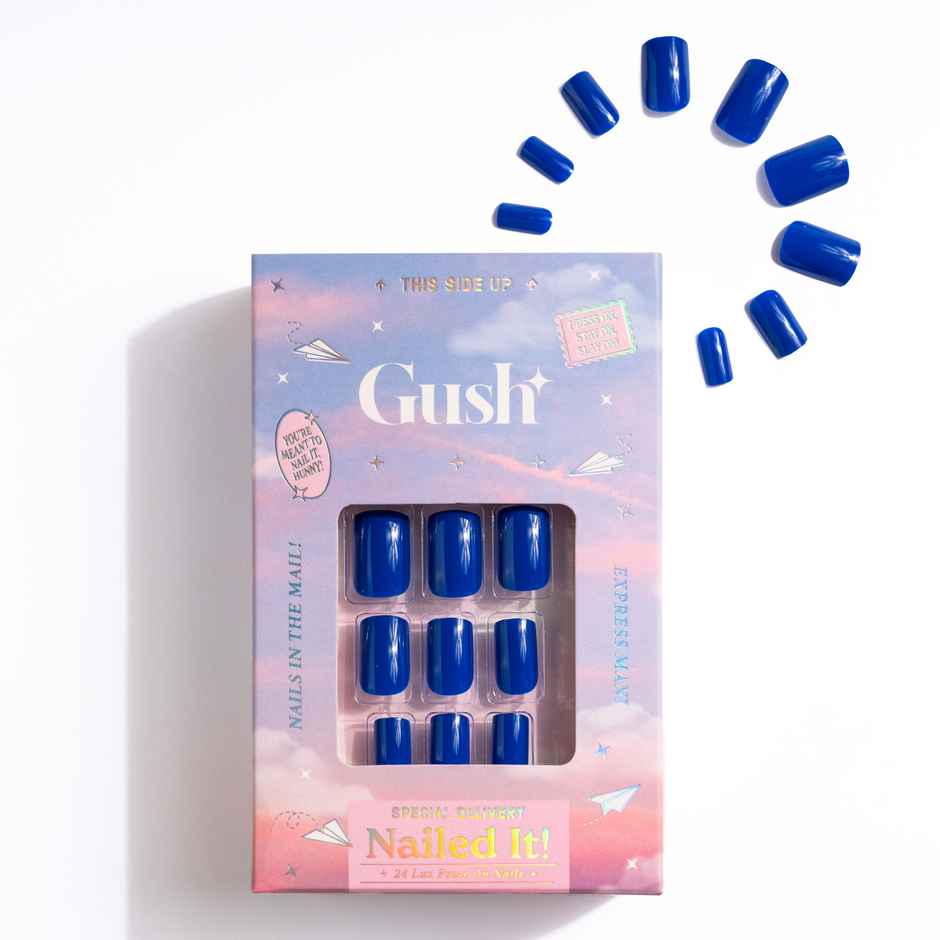 Gush Beauty | Reusable Luxury Press On Nails With Application Kit | Royal Blue - Medium Almond