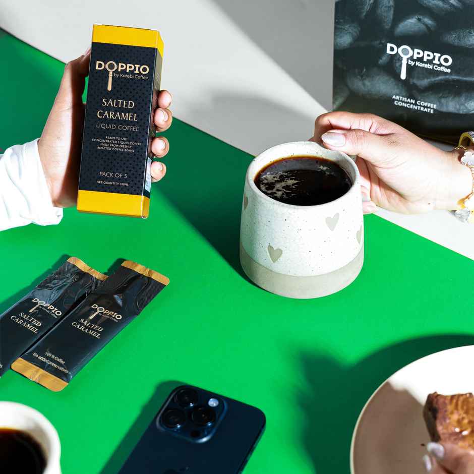 Doppio By Korebi Coffee Salted Caramel-Artisan Instant Liquid Coffee Concentrate|5-Pack|20 ml Each