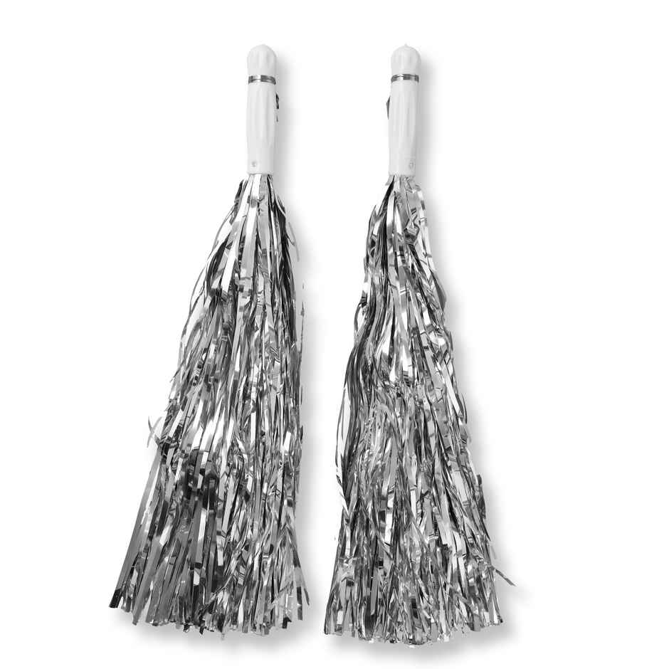 Cheerleading Pom Pom Silver | Pom Poms for Cricket Match Cheering & Sports Parties | Propcon