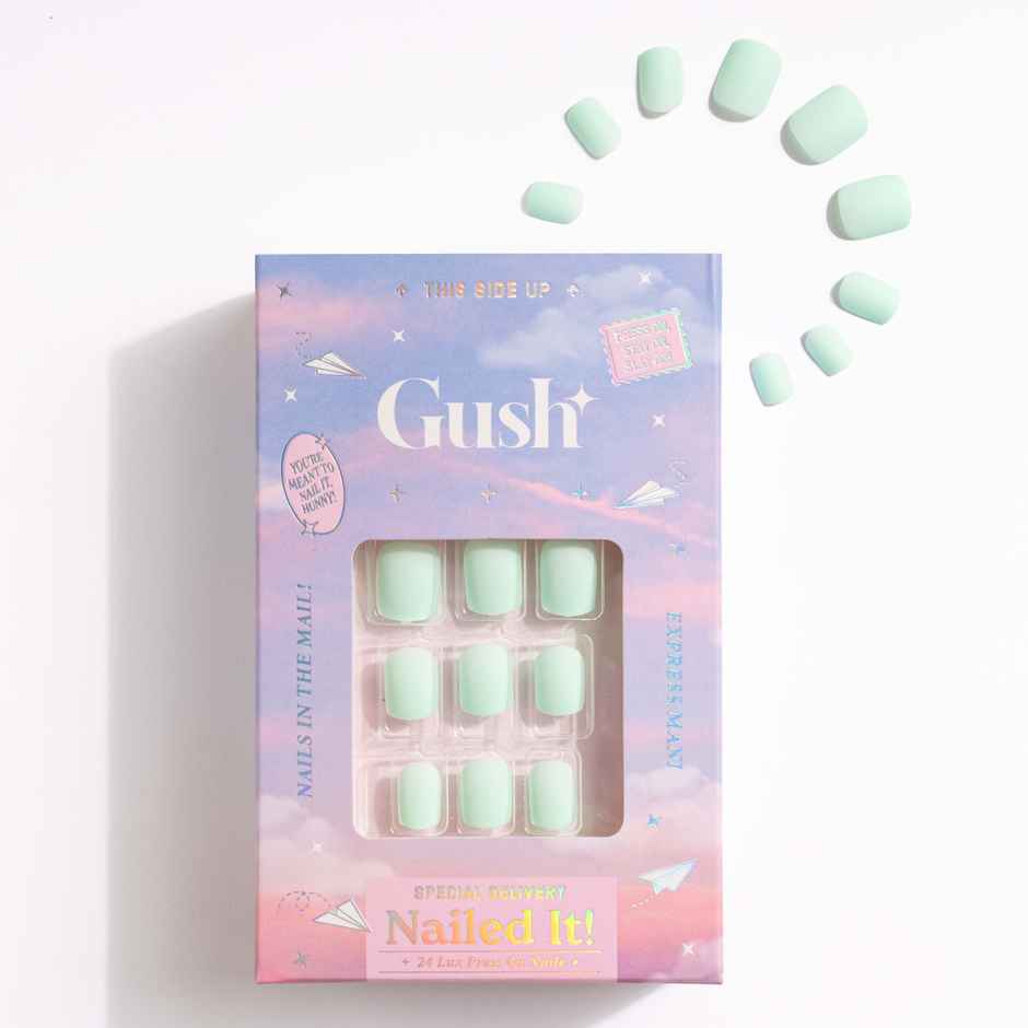 Gush Beauty | Reusable Luxury Press On Nails With Application Kit | Mint Green - Medium Almond