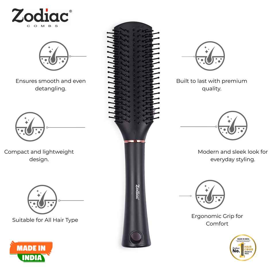 Zodiac Swiss Flat Hair Brush | Black Matt