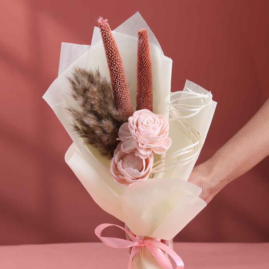 Rose & Wheat Harmony Artificial Bouquet for Your Loved One | FlowerAura