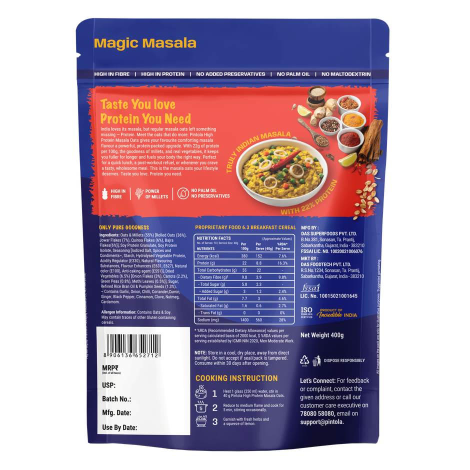 Pintola High Protein Masala Oats