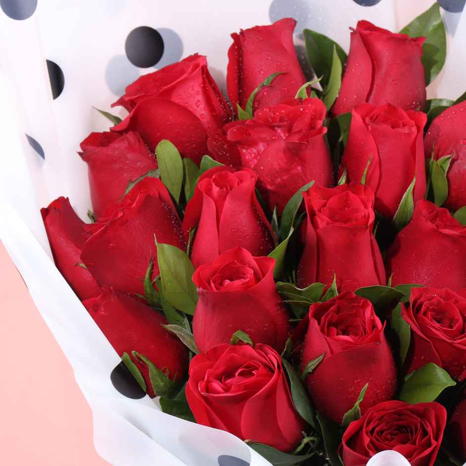 FlowerAura 20 Red Roses in Polka Wrap (In a Box)