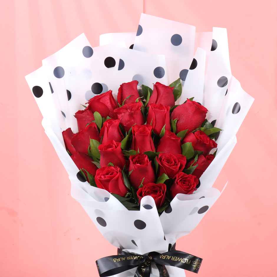 FlowerAura 20 Red Roses in Polka Wrap (In a Box)