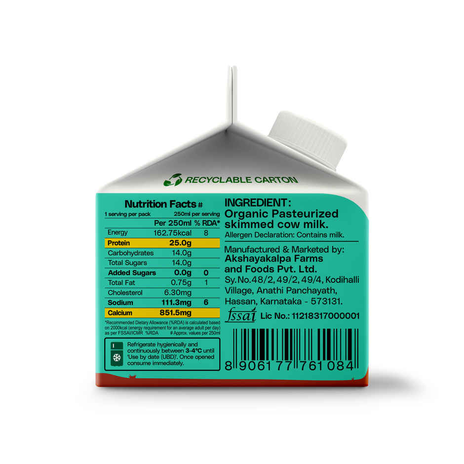 Akshayakalpa Organic High Protein Cow Fresh Milk | 25g Protein | Gable Top Pack | Combo