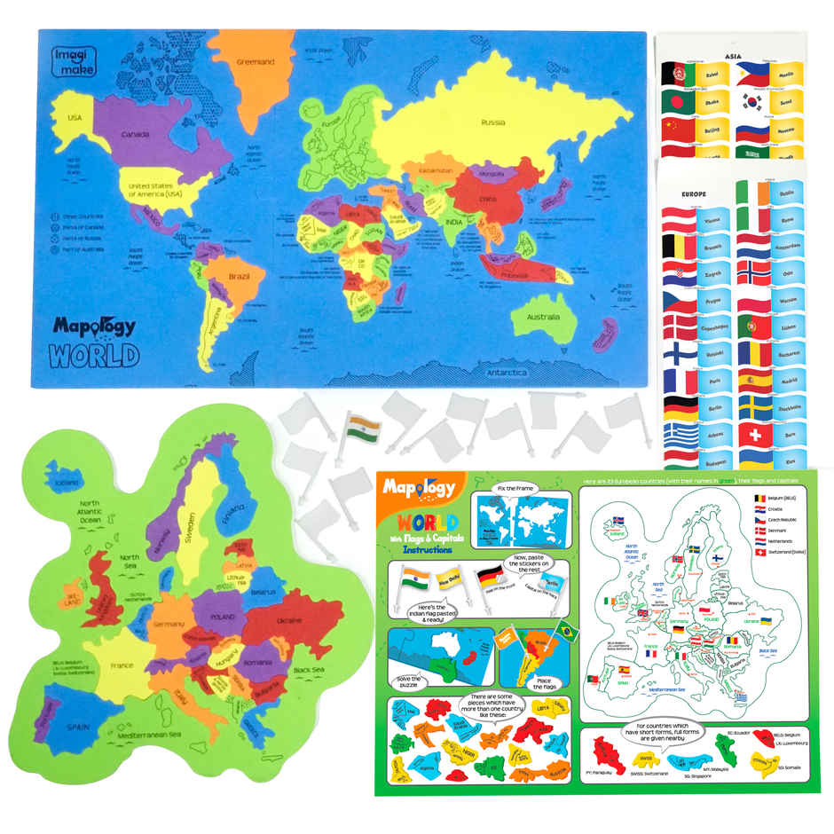 ImagimakeMapology World Flags & Capitals Puzzle | Geography Learning Toy | Flag Recognition Game