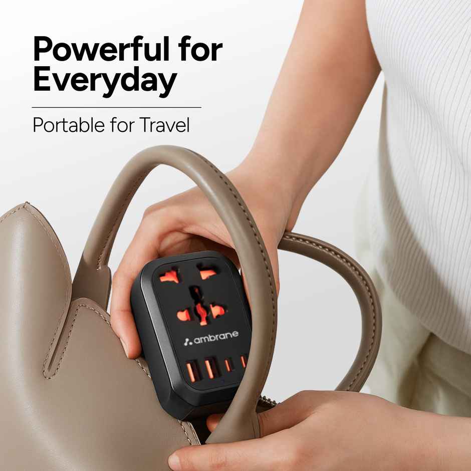 Ambrane 5 in 1 fasr charger Multi Charger device USB- A Ports & Type C ports AC socket | Black