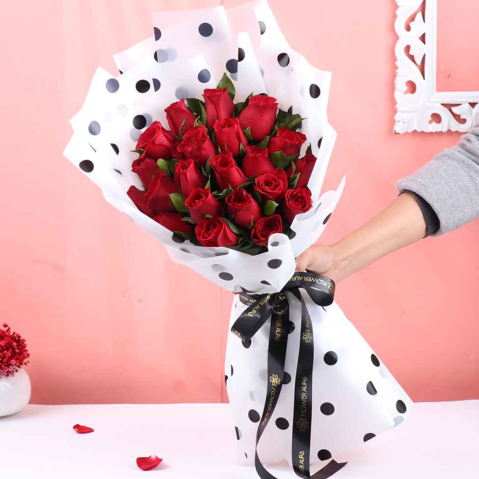 FlowerAura 20 Red Roses in Polka Wrap (In a Box)