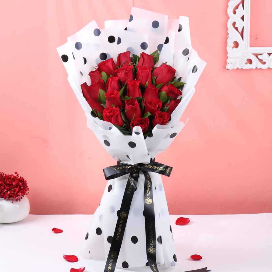 FlowerAura 20 Red Roses in Polka Wrap (In a Box)