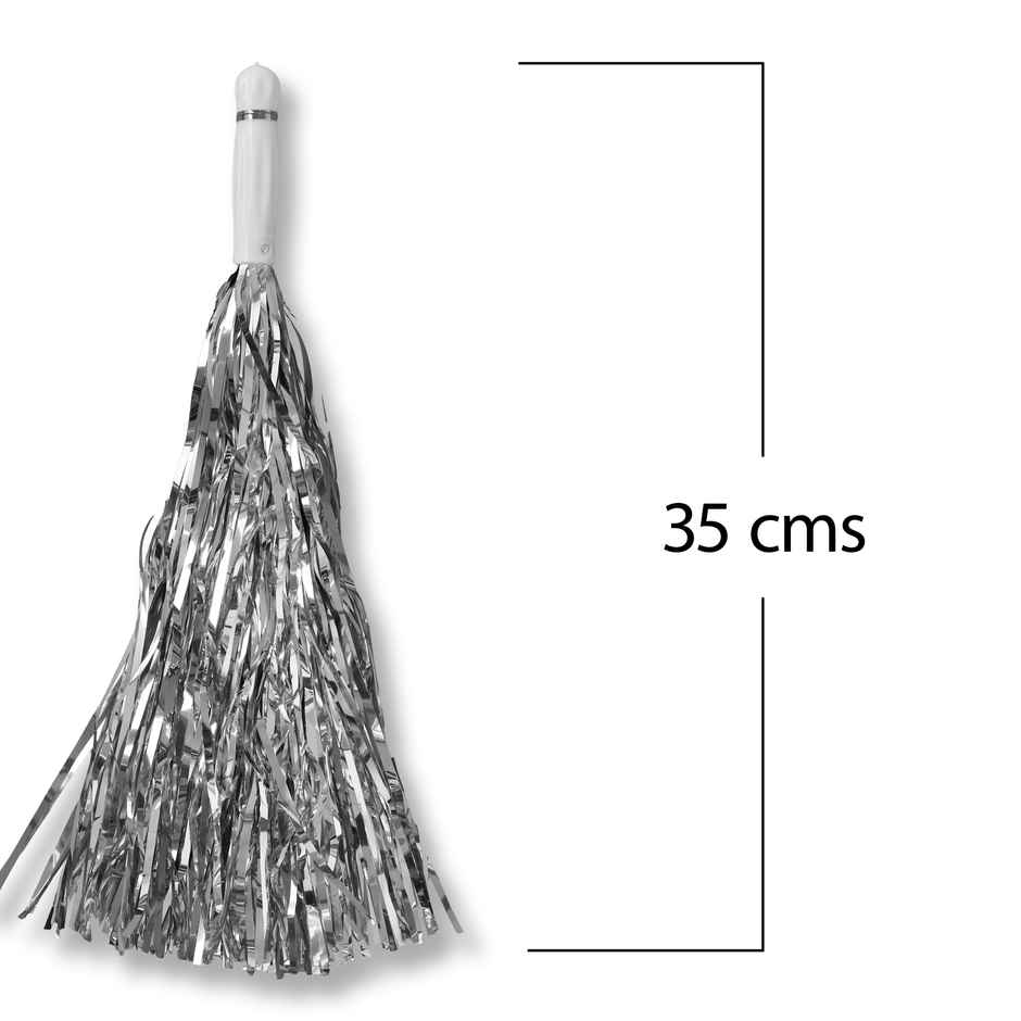 Cheerleading Pom Pom Silver | Pom Poms for Cricket Match Cheering & Sports Parties | Propcon