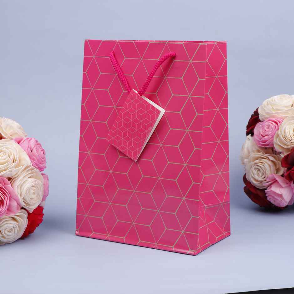 Archies Pink Abstract Printed Gifitng Bag Small Pack of 2