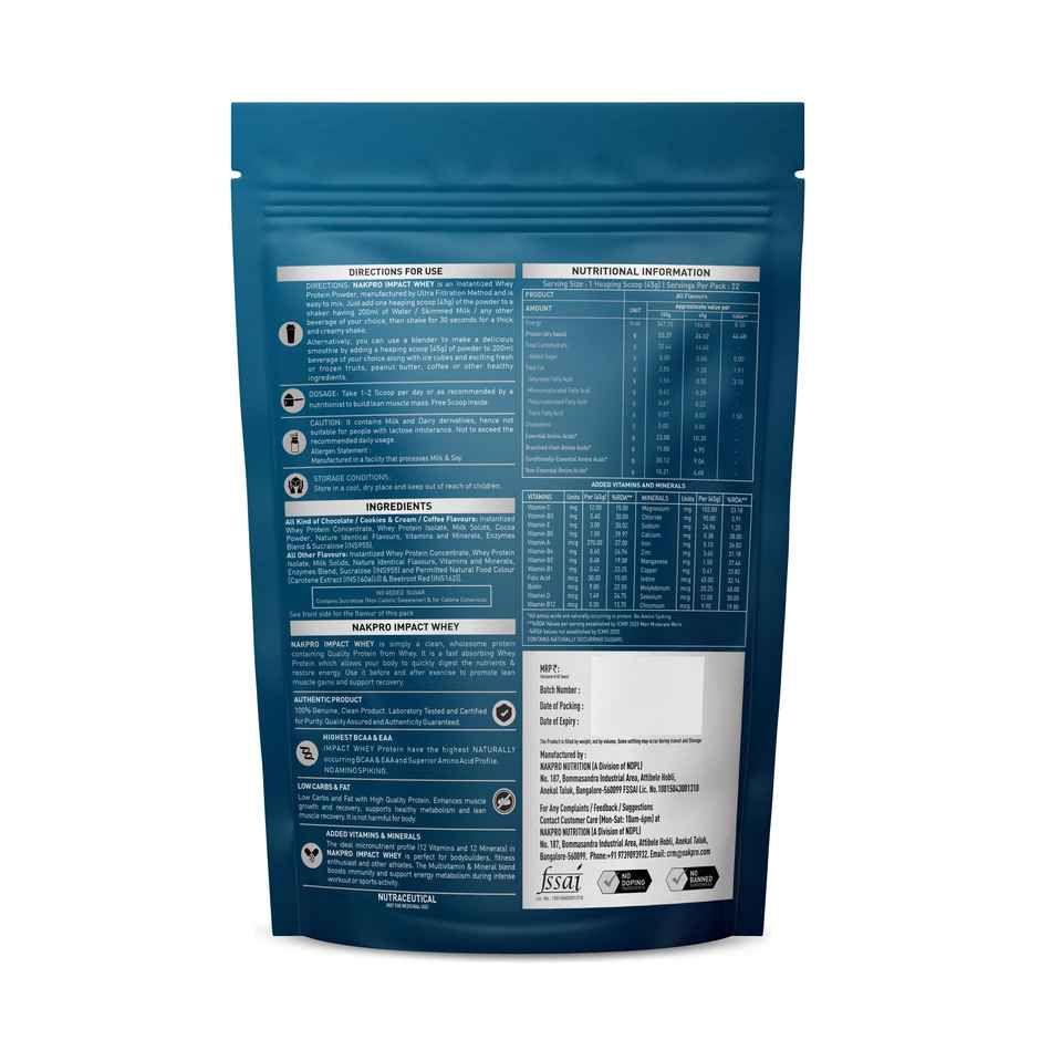 Nakpro Impact Whey Protein Genuinely Authentic Supplement Powder - Double Rich Chocolate Flavour