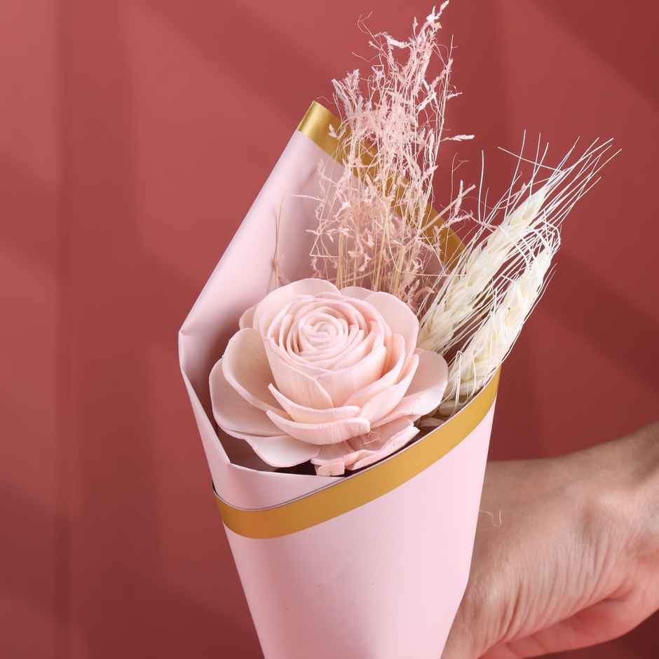 Artificial Pink Sola Dried Rose Bouquet | Single Stem | FlowerAura