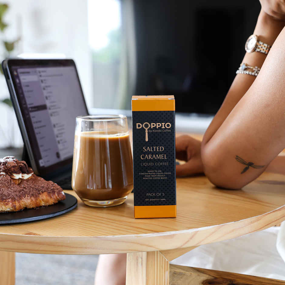 Doppio By Korebi Coffee Salted Caramel-Artisan Instant Liquid Coffee Concentrate|5-Pack|20 ml Each