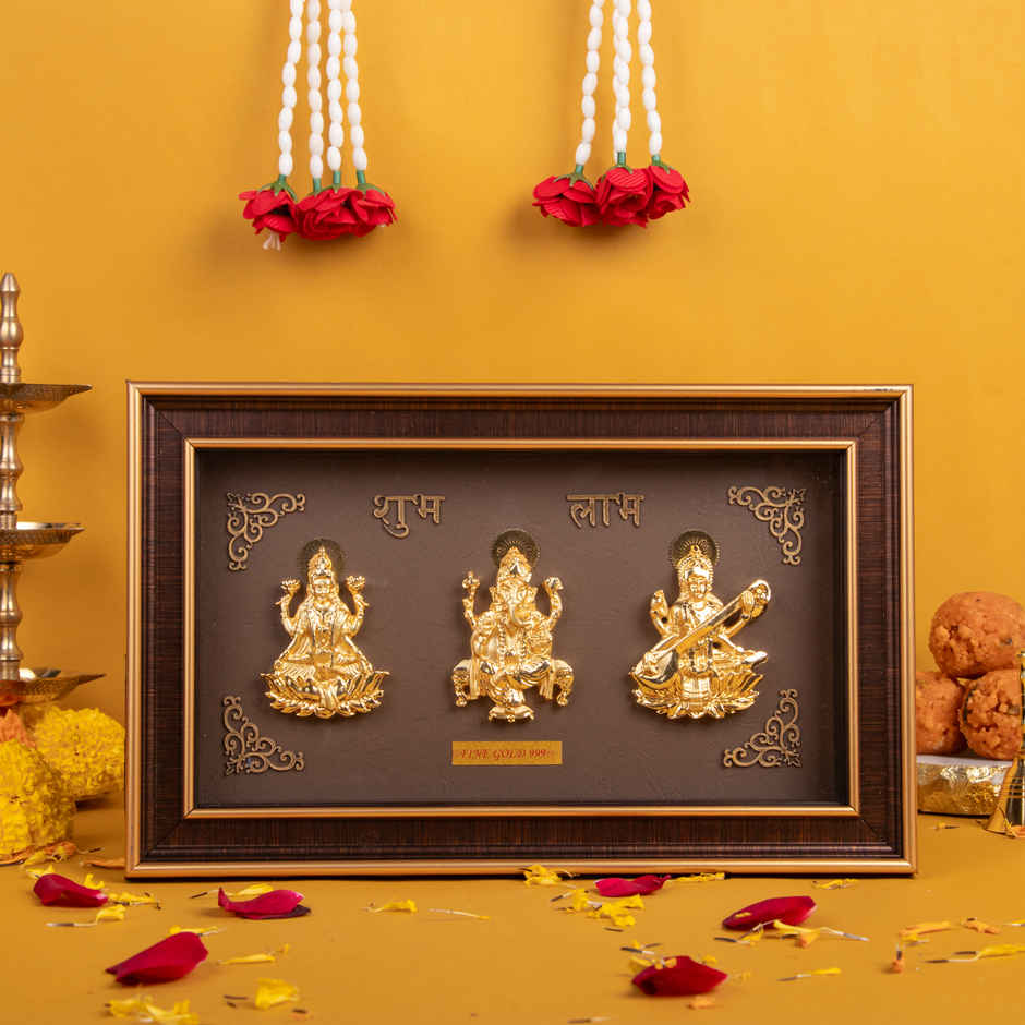 House of Wemy Premium Golden Trimurti Frame for Diwali and Gifting