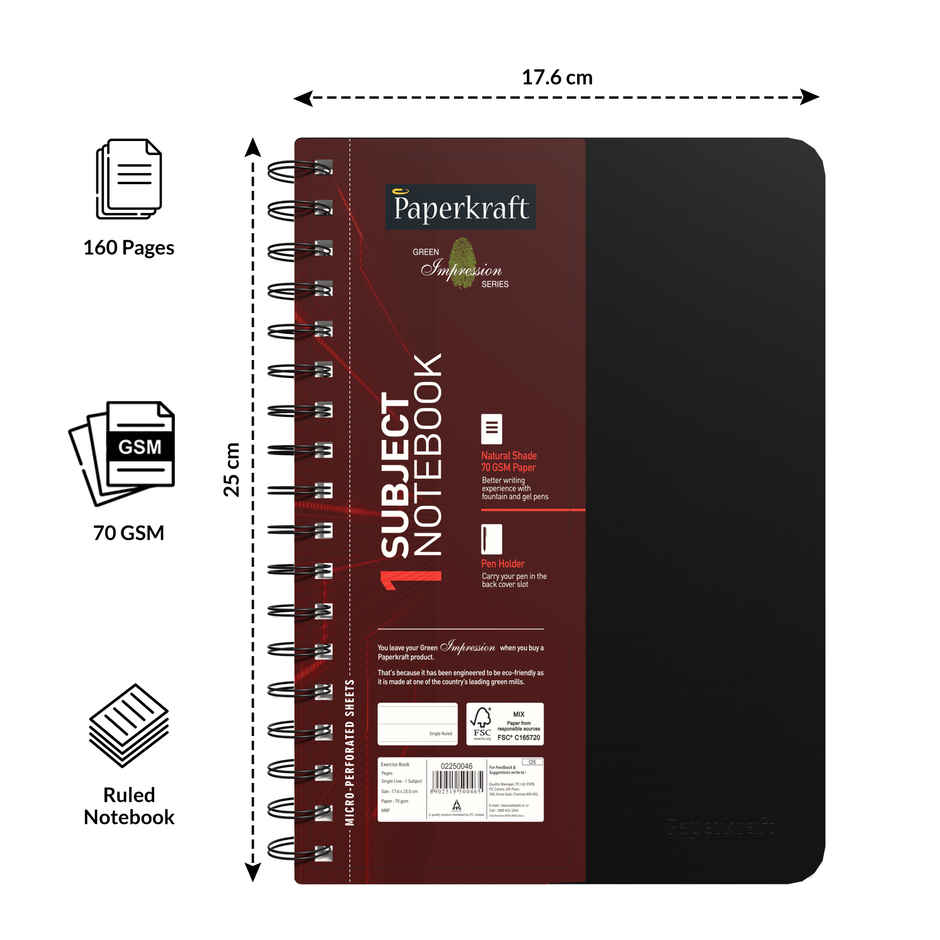 Paperkraft Notebook Single Line (18 x 25 cm, 160 Pages)