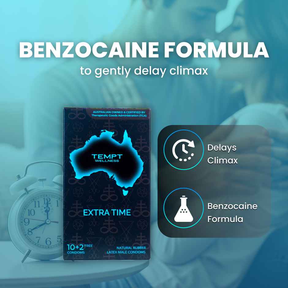 Tempt Wellness Extra Time Condoms | Long-Lasting Performance | Natural Rubber Latex | Delay Condoms