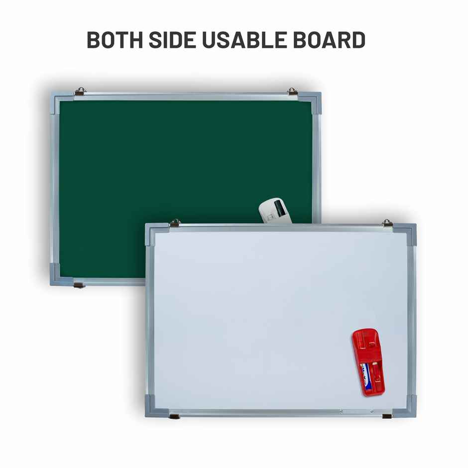 Abk Non Magnetic Double Sided White Board And Chalk Board 2Ft x 1.5Ft With 1 Eraser, 2 Markers