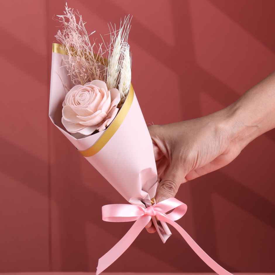 Artificial Pink Sola Dried Rose Bouquet | Single Stem | FlowerAura