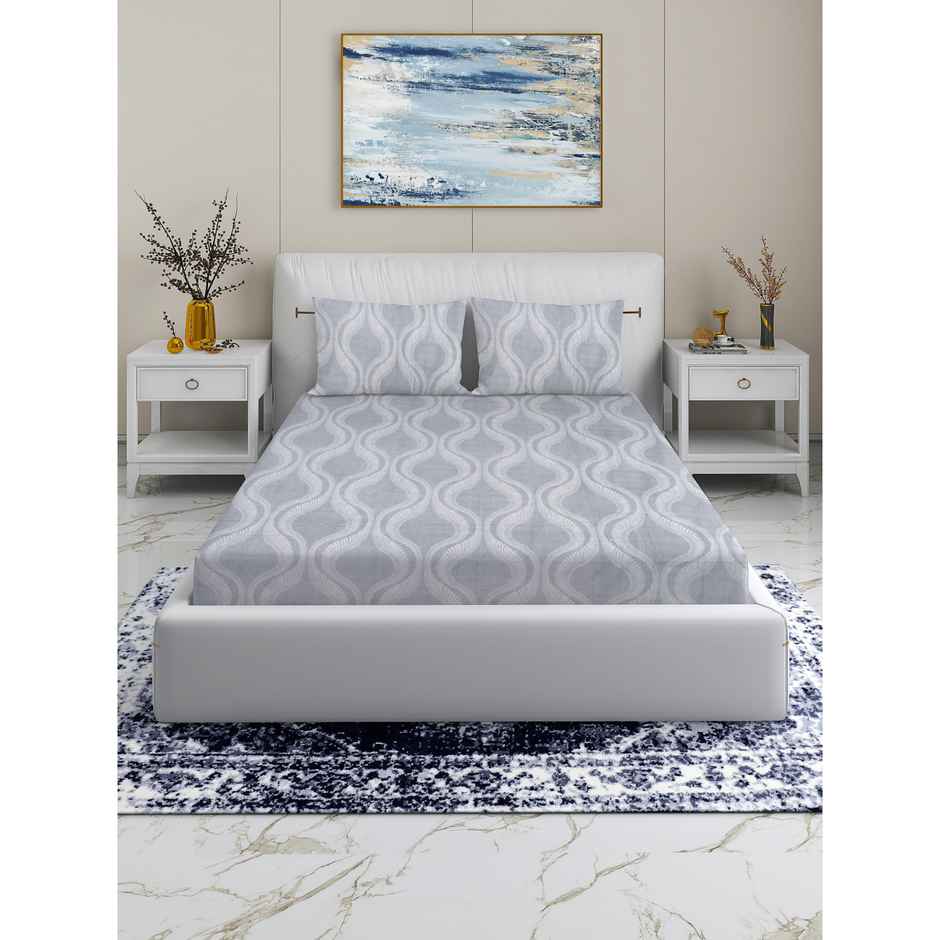 BAY6 100% Cotton Groovy Super Soft Double Bedsheet 120 Tc With 2 Pillow Covers - Grey