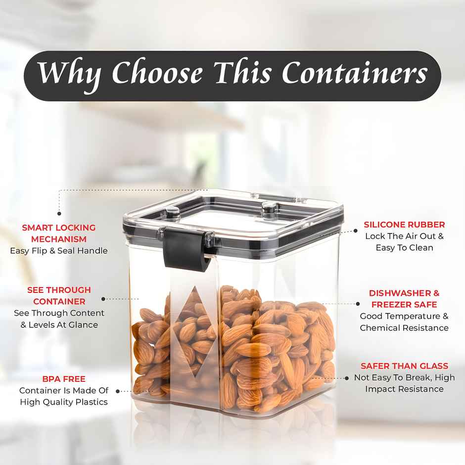 Youbee Plastic Lock Square Containers For Kitchen Storage, Food & Multipurpose 700 ml Set Of 2