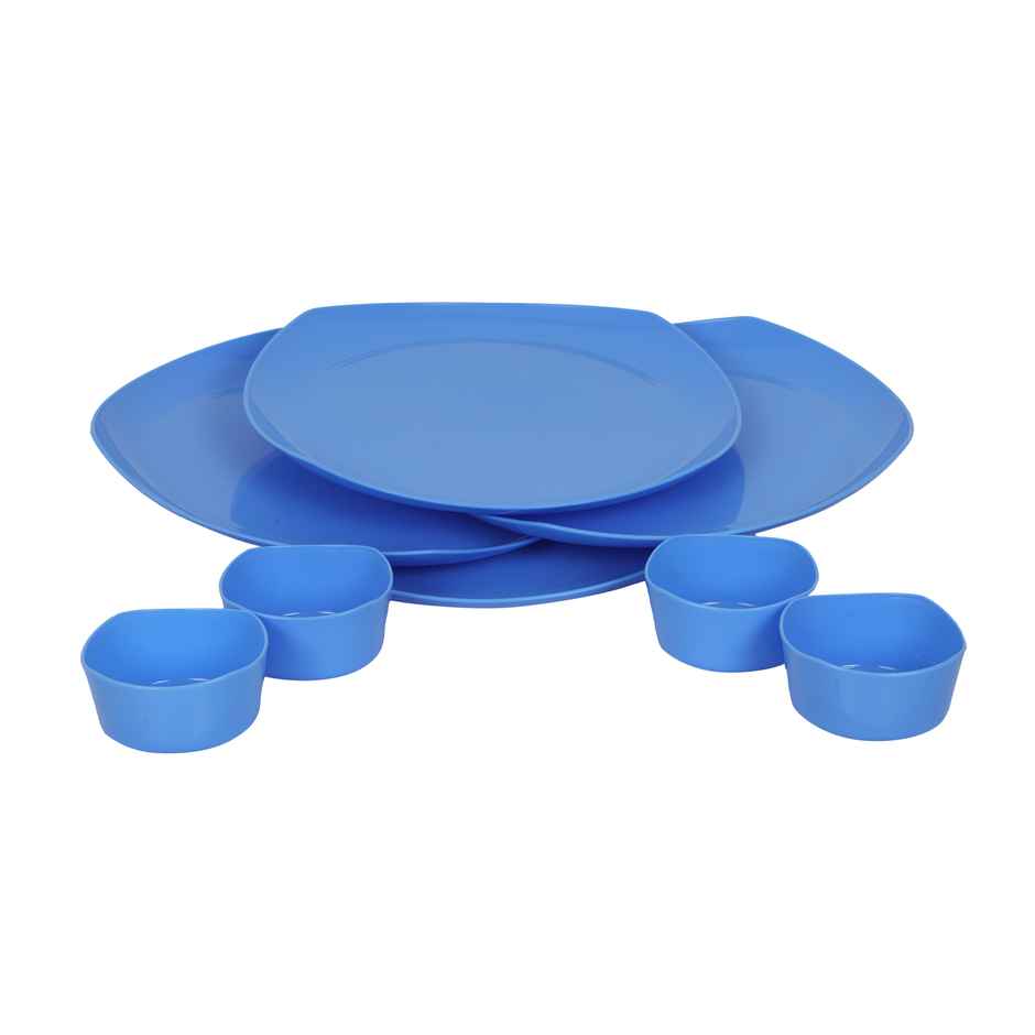 Java 12 Inch Plastic Plate with Bowl | 4 Plates and 4 Bowls - Blue