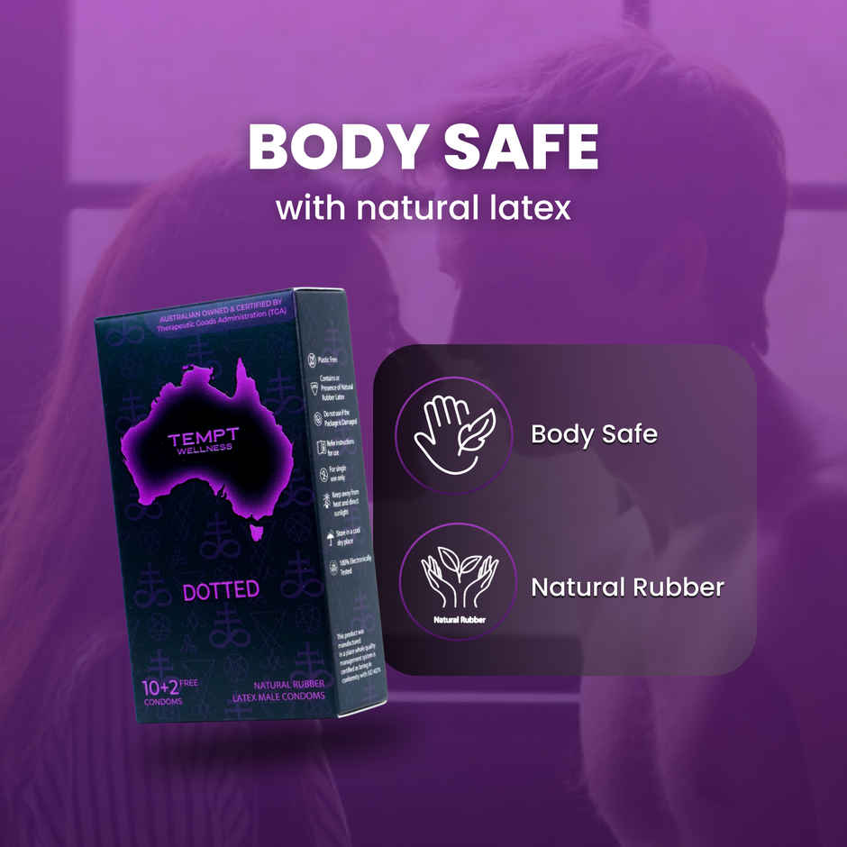 Tempt Dotted Condoms | Raised Dots for Maximum Stimulation | Premium Natural Latex