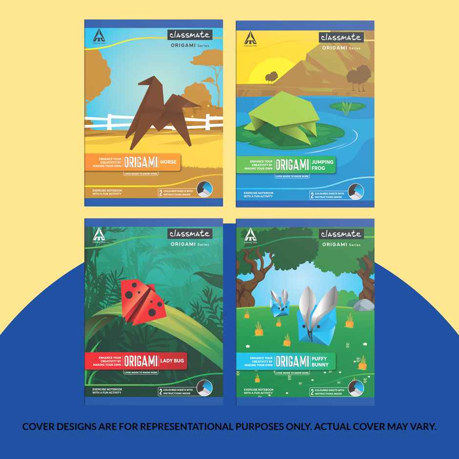 Classmate Origami Unruled Notebook | 168 Pages | 24 x 18 cm | Assorted