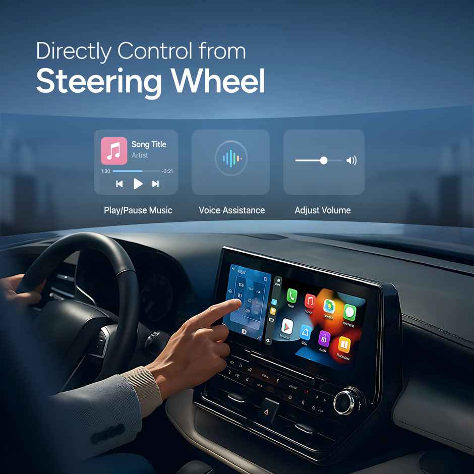 Ambrane 2 -in -1 Wireless Carplay Receiver Android Auto/ USB A /Type C Car Link | Black