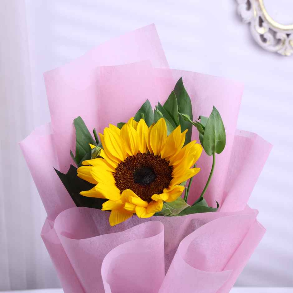FlowerAura Single Sunflower in Blush Pink Non-Woven Paper