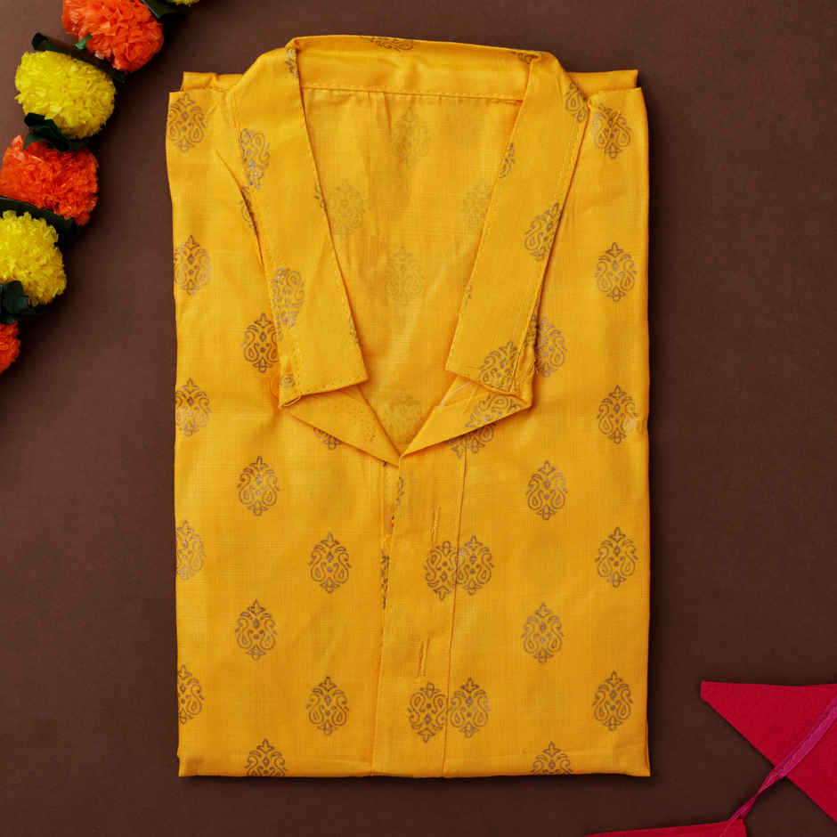 Designer Cotton Kurta | Traditional Men's Wear | Yellow | M | Oye Happy